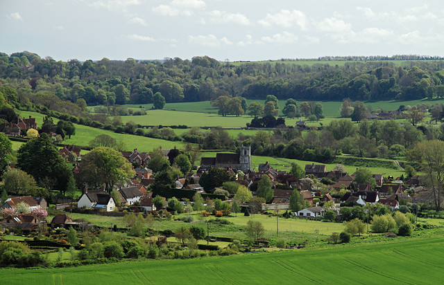 The village of Stourpaine from Hod Hill
