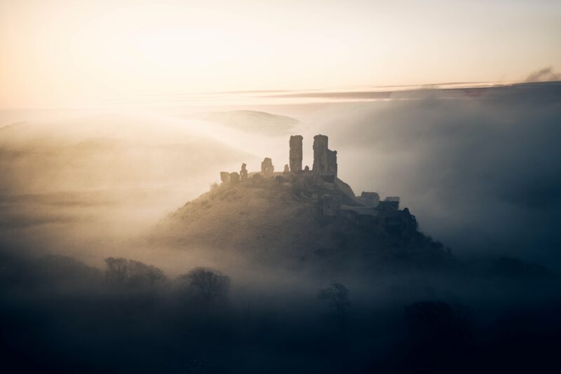 mist over corfe castle