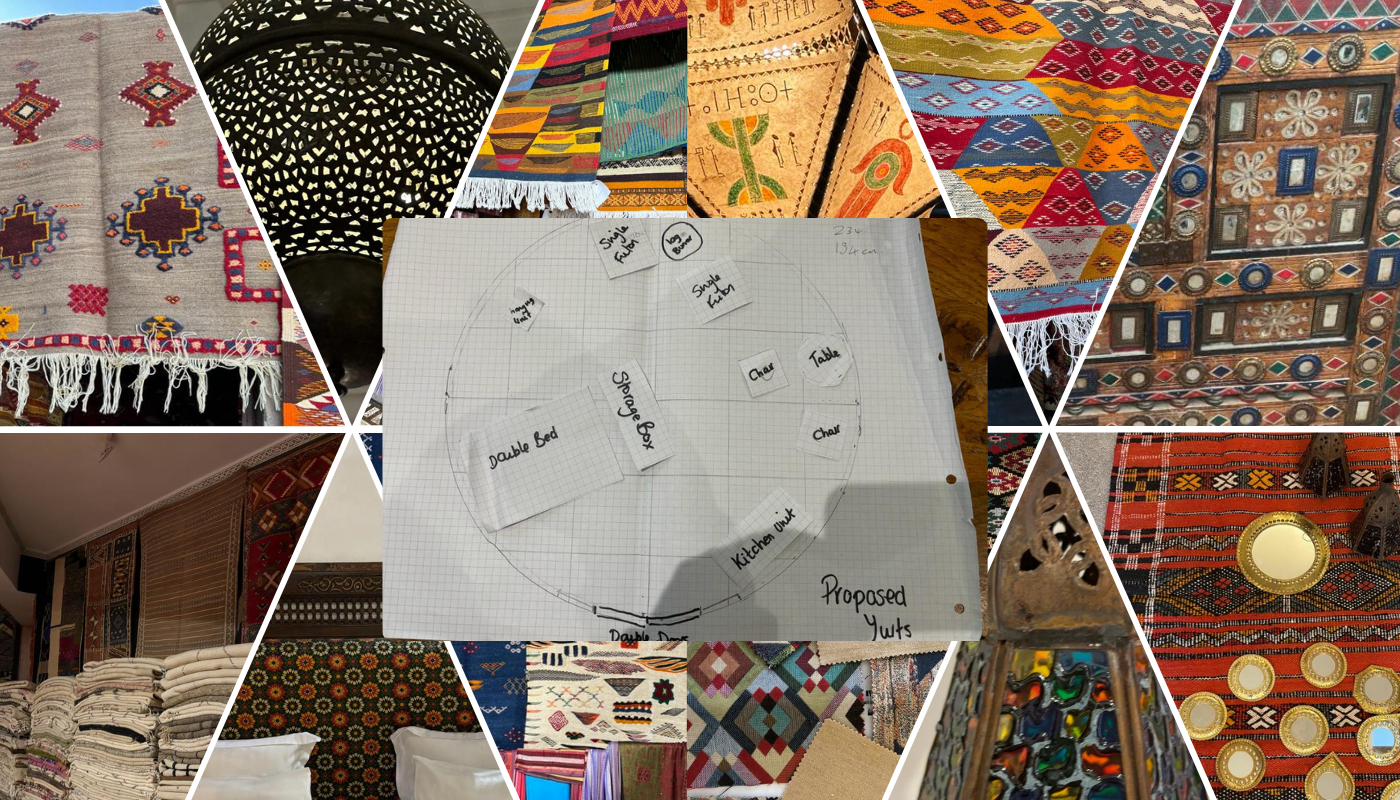 Mood board showing inspiration behind the interiors of our yurts