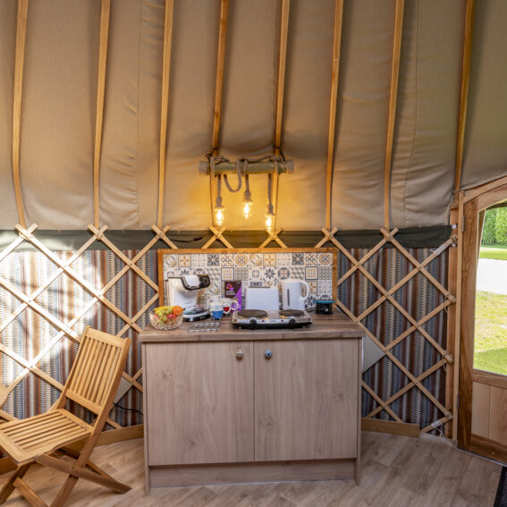 Yurt kitchenette area and facilities